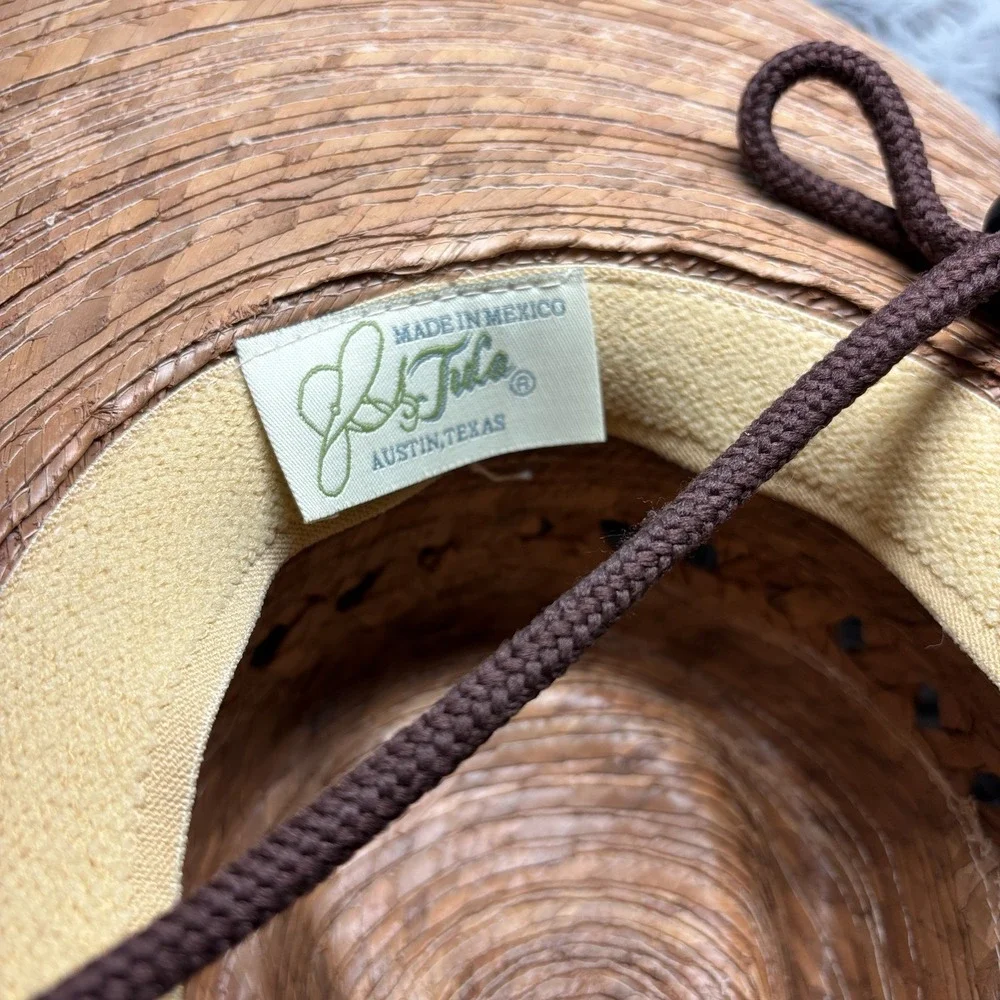 Striped Palm Straw Wide Brim Fedora Sun Western‎ Hat Drawstring